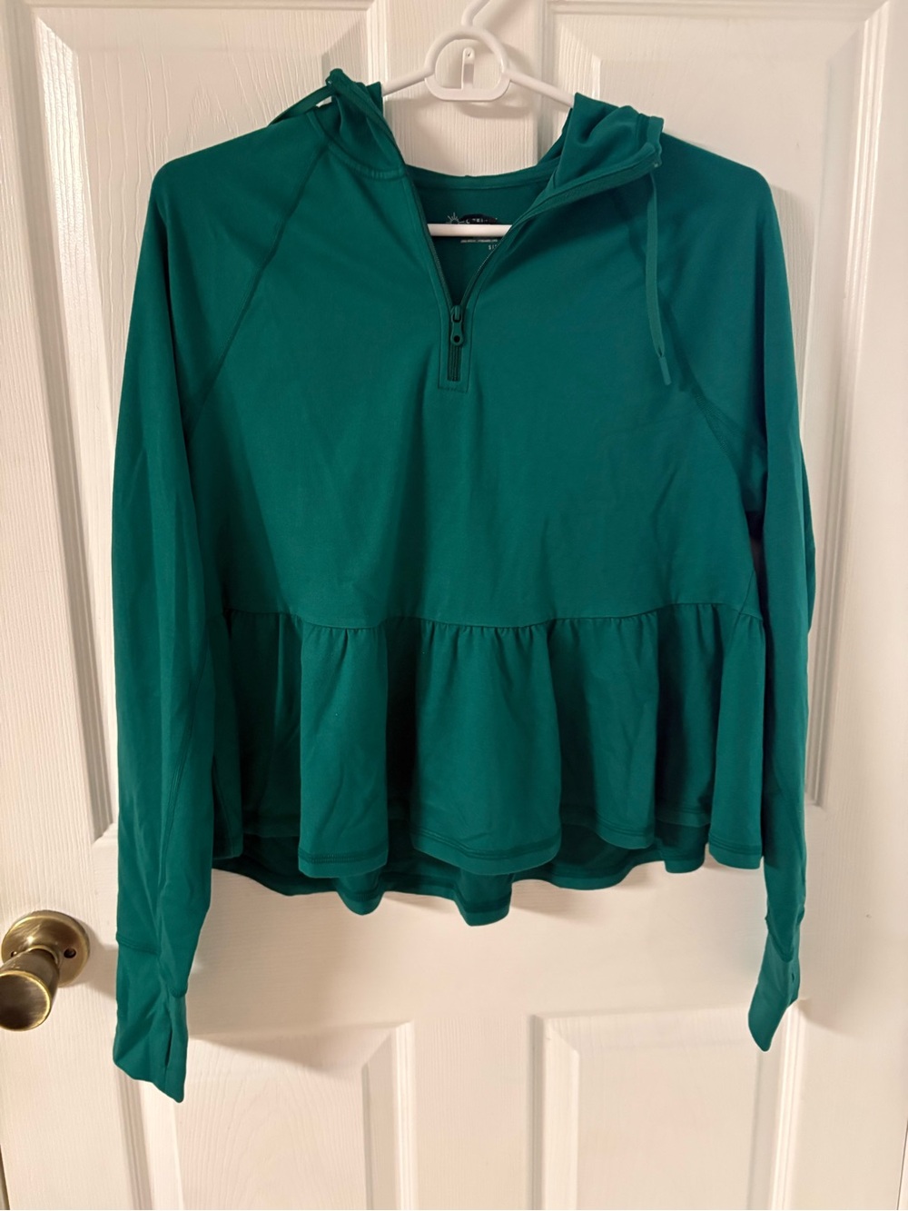 NEW aerie green Peplum Half-Zip Hoodie